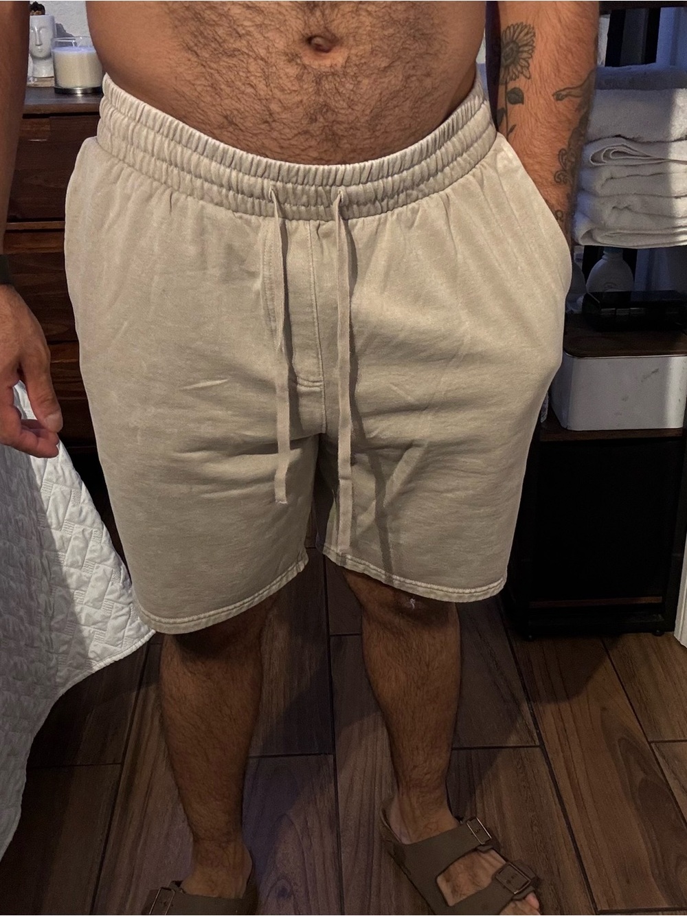 No Boundaries Men's Beige Drawstring Cotton Hybrid Shorts